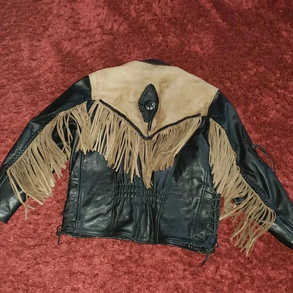 Hot Leathers Black Suede 90s Y2K Vintage Fringed Motorcycle Jacket - Picture 2 of 16